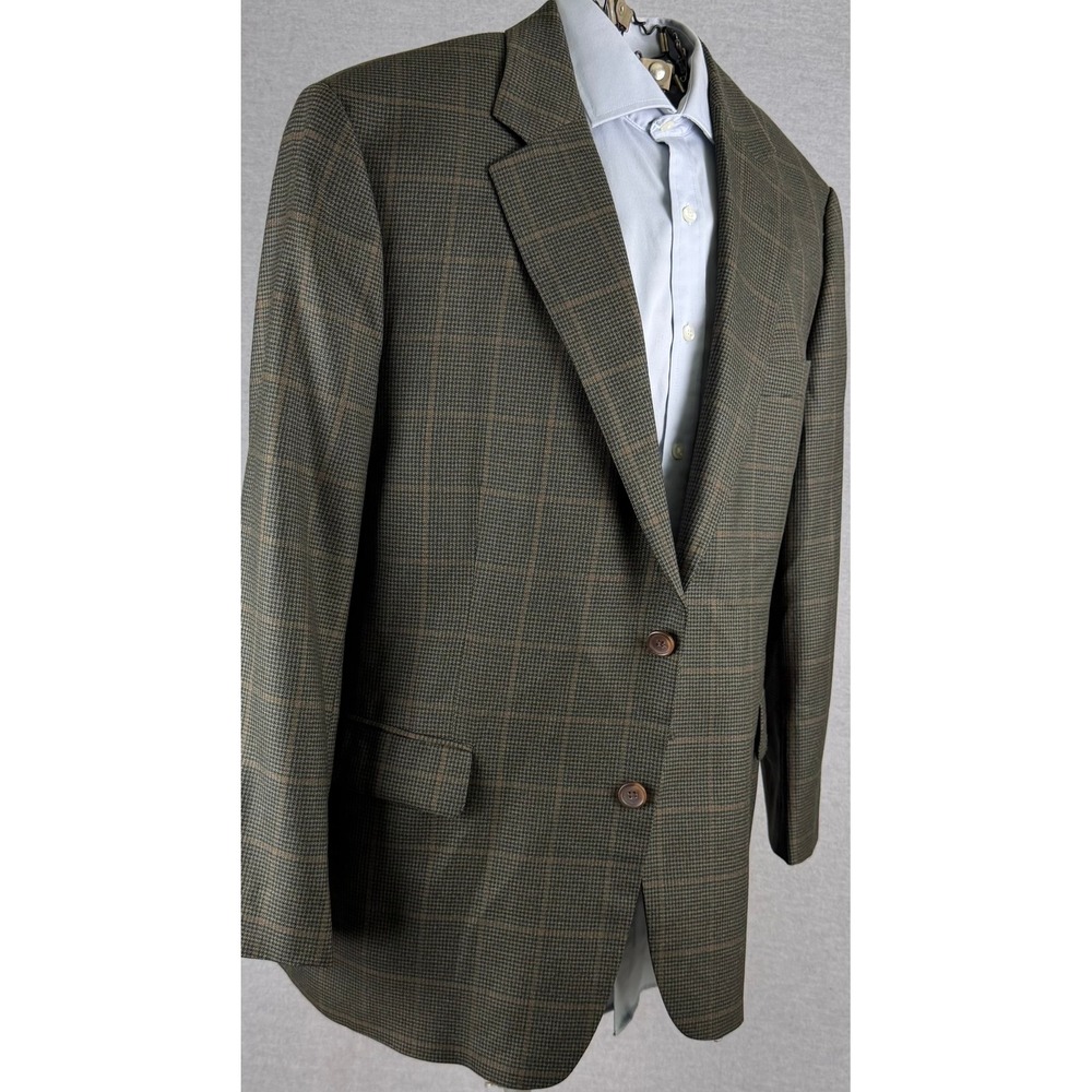 Brooks Brothers 346 Mens 44S Wool Blazer Olive Green Houndstooth Sport Coat 44 S